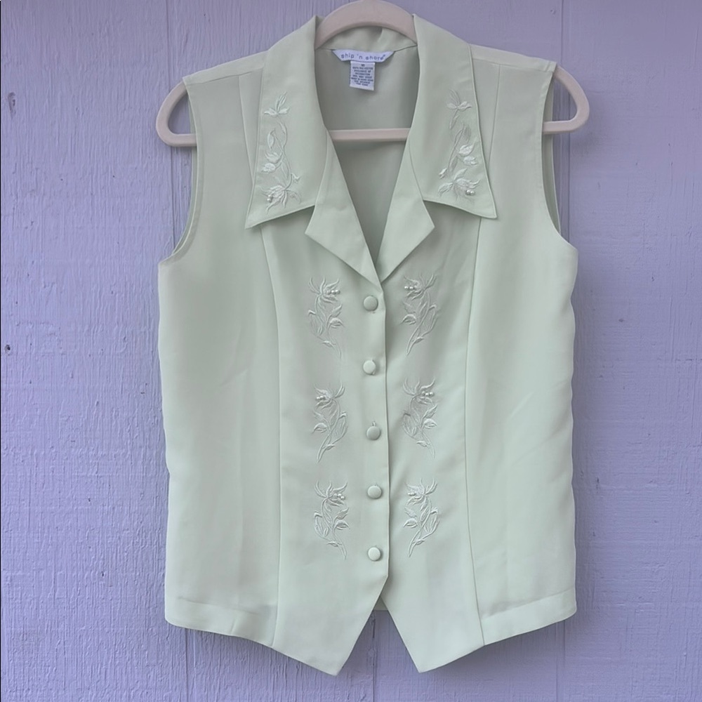 Embroidered Sleeveless Blouse - Cream